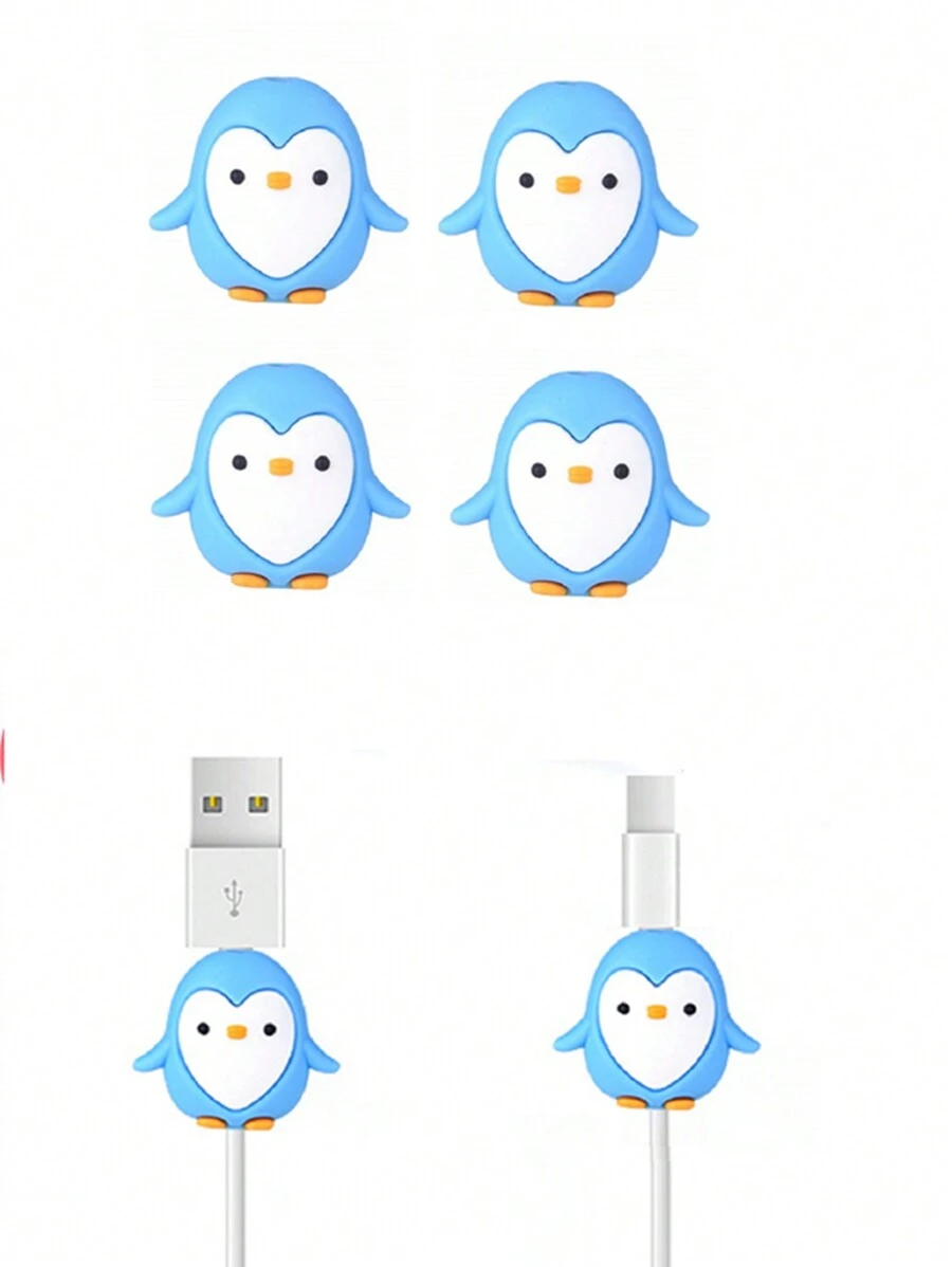 4 piezas de fundas protectoras de cable de dibujos animados negras - Azul - Ver 1