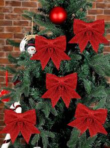 2 Stück festliche Weihnachtsbaum Glitzer Schleifen Deko, rote Pailletten Schleifen dekorative Ornamente für Weihnachtspartys, Hotels, Einkaufszentren und Schaufensterdekorationen, DIY Kranz Zubehör, Weihnachten - Verschiedenfarbig - Übersicht 1