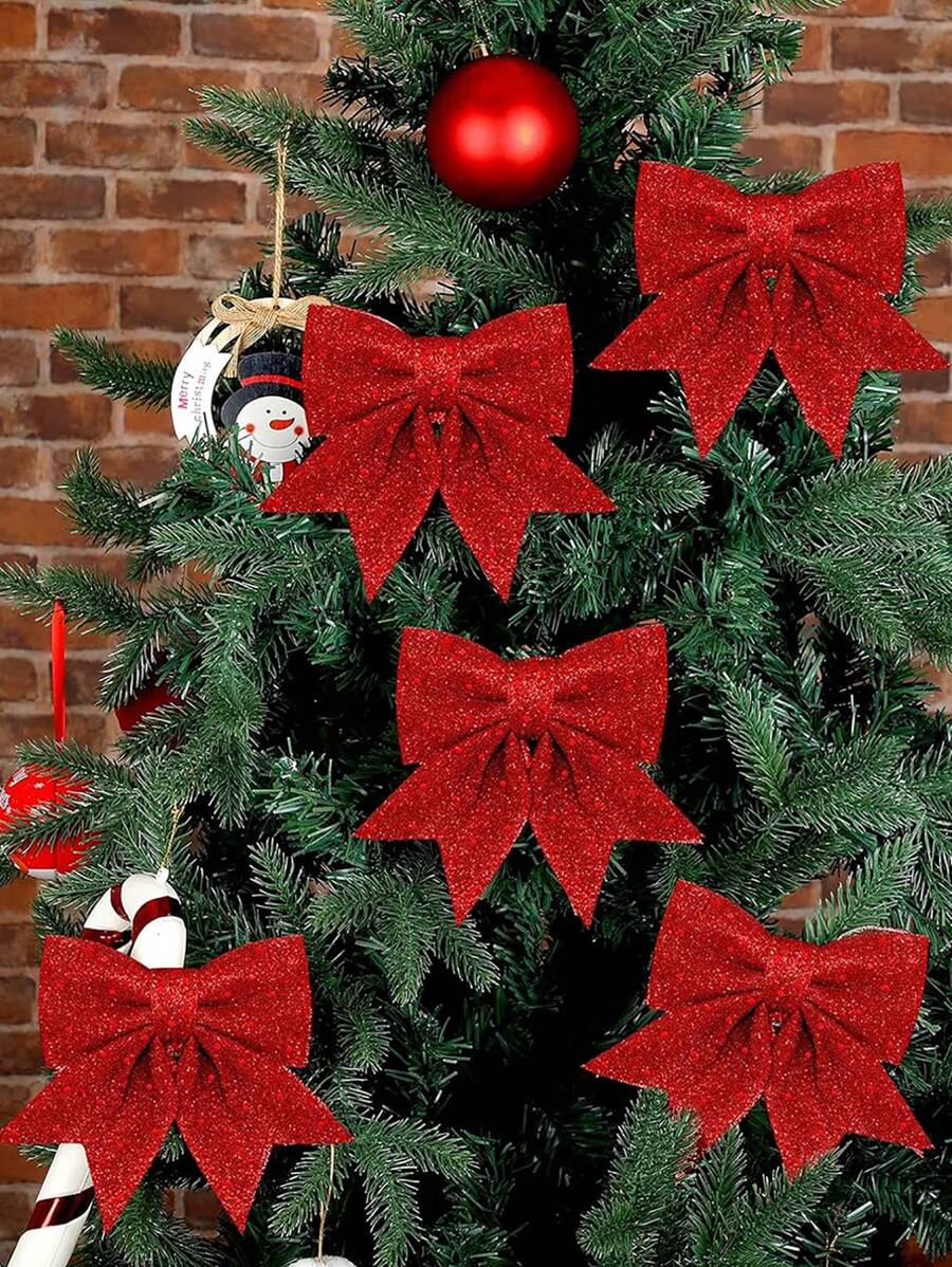 2 Stück festliche Weihnachtsbaum Glitzer Schleifen Deko, rote Pailletten Schleifen dekorative Ornamente für Weihnachtspartys, Hotels, Einkaufszentren und Schaufensterdekorationen, DIY Kranz Zubehör, Weihnachten - Verschiedenfarbig - Übersicht 1