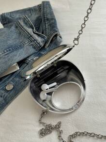 亚克力新月盒形迷你手提包，时尚百搭链条单肩斜挎包，适合口红、耳机、情人节礼物 - 銀色 - 查看 8