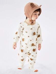 Balabala 婴儿连体衣，新生儿爬行服，可爱又迷人 - 咖白色 - 查看 1