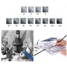 50 Pack Drawing Set Sketch Kit, Sketching Supplies With 3-Color Sketchbook, Graphite, And Charcoal Pencils - 黑色 - 查看 7