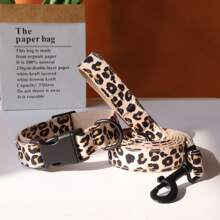 Adjustable Leopard Print Nylon Pet Collar Set - Yellow - View 11