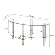 Transparent Oval Glass Coffee Table, Modern Table In Living Room Oak Wood Leg Tea Table 3-Layer  Glass Table Ckonson9