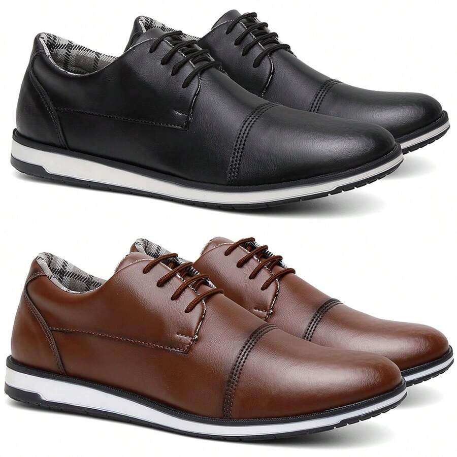 Kit 2 Men's Social Tennis Shoes Modern High Sole Comfort Men's Stylish Soft Elegant Color Cappuccino And Black New Release - Cà phê nâu - Xem 1