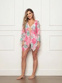 Printed Tulle Beach Cover-Up - Watermelon Pink - View 3