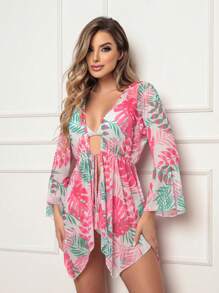 Printed Tulle Beach Cover-Up - Watermelon Pink - View 1