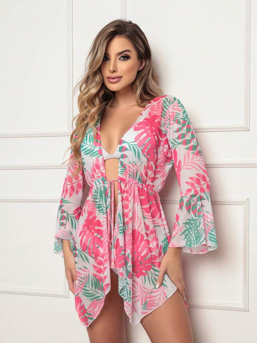 Printed Tulle Beach Cover-Up - Watermelon Pink - View 1
