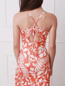 Evas Summer Printed Mesh Dress With Straps - 橘色 - 查看 4