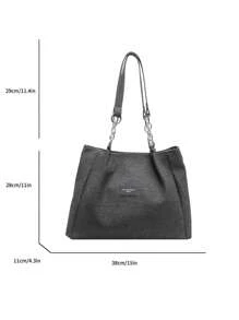 Large Capacity Women Tote Bag Casual Shoulder Bag For School And Commuting - Black - View 3
