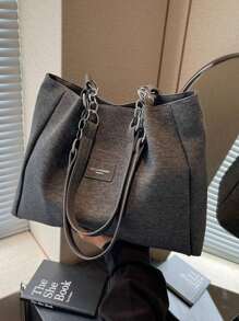 Large Capacity Women Tote Bag Casual Shoulder Bag For School And Commuting - Black - View 2