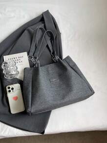 Large Capacity Women Tote Bag Casual Shoulder Bag For School And Commuting - Black - View 5