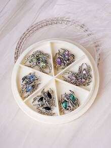 18 chiếc hỗn hợp 3D nhện hợp kim bạc móng tay đá quý trang sức móng tay Halloween thiết kế đá quý trang sức móng tay cho móng tay acrylic thủ công phụ kiện móng tay tự làm - Nhiều màu - Xem 5