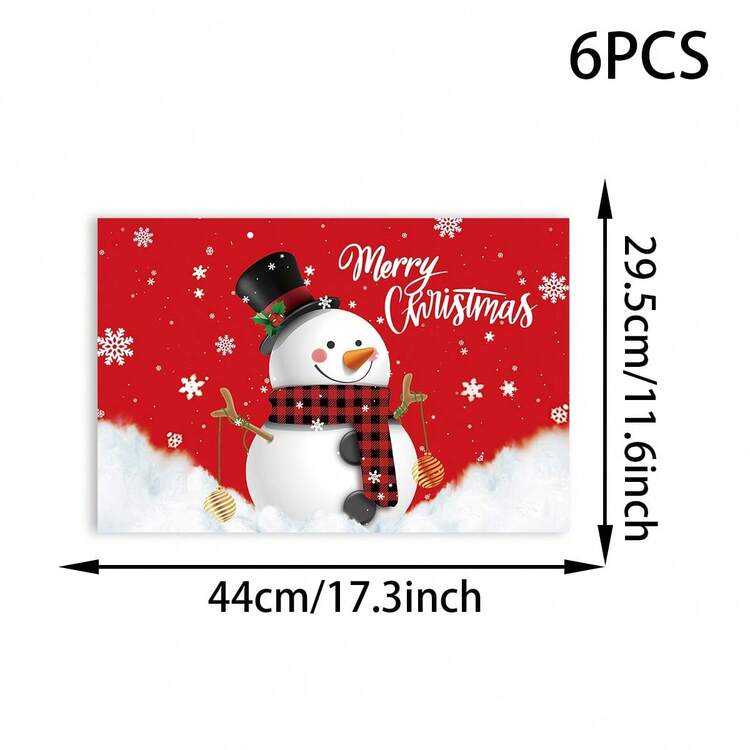 1/4/6pcs Christmas Theme Placemats, Christmas Ball, Snowman And Red Floral Pattern, Suitable For Christmas Party, Holiday Gathering And Table Decor - Multicolor - View 9