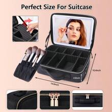 Travel Cosmetic Bag With Mirror And Light, Portable Cosmetic Case, Adjustable Compartment Design