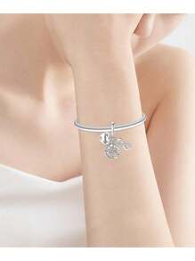 镀银吊坠，镂空心形树十字架家庭吊坠挂件，适合搭配手链，女性DIY饰品 - 銀色 - 查看 3