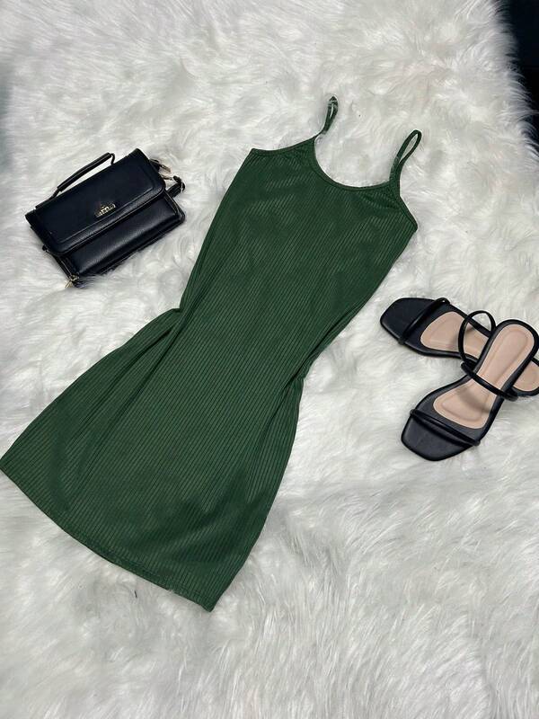 Vestido Midi Alçinha fina Tecido Canelado