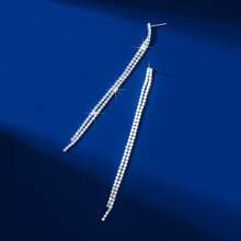 Full Diamond Tassel Earrings For Women Light Luxury And Exquisite Simple Silver Needles - Silver - View 2