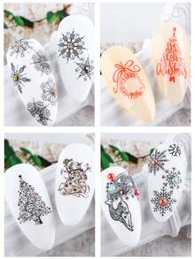 Bộ 16 miếng dán móng tay nghệ thuật Giáng sinh tối giản, bao gồm các họa tiết như cây thông Noel, bông tuyết đen, tuần lộc, ông già Noel, chuông, cây thông, nai sừng tấm, dùng để trang trí móng tay. - Nhiều màu - Xem 5