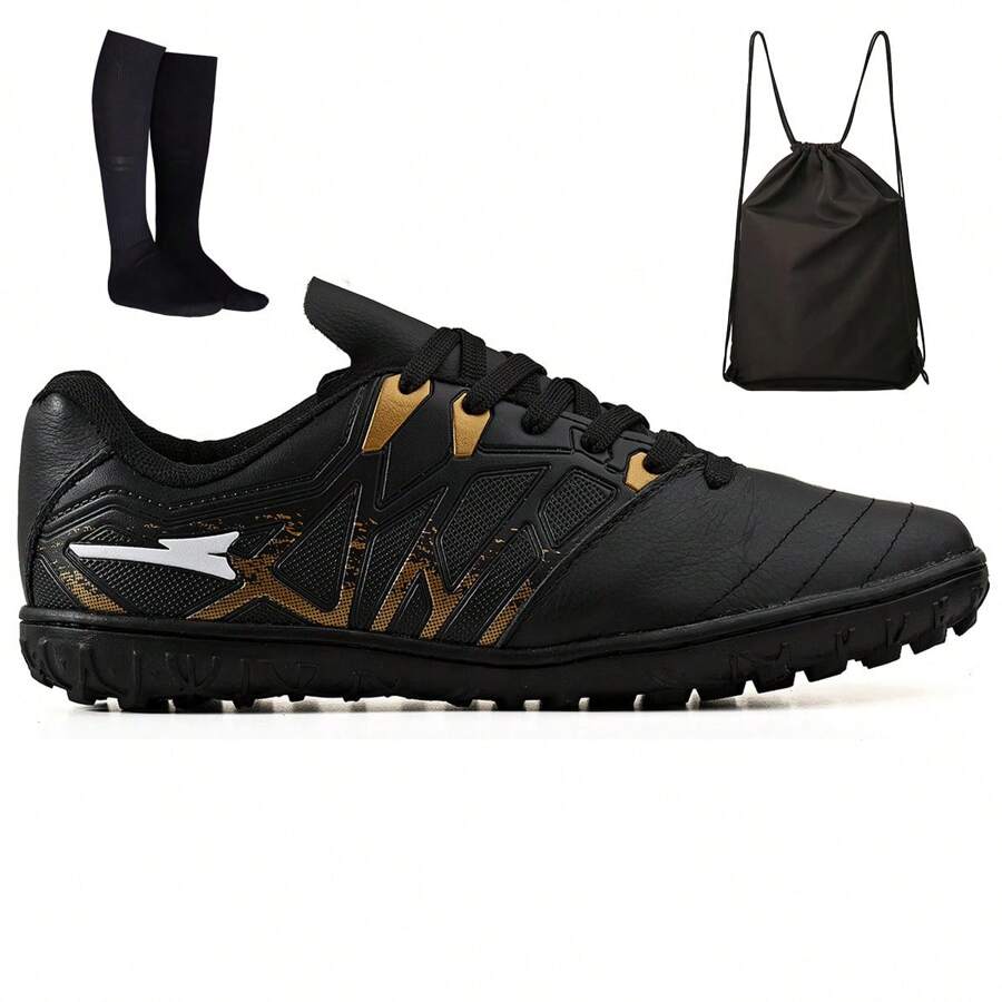 CALCADOS LGHT LIGHT Soccer Cleat Kit With Leather Toe Cap And Synthetic Grass Field + Backpack + Adult Socks - 黑色 - 查看 1