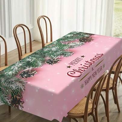 1 szt. Różowe zasłony i dekoracje wiszące w stylu bożonarodzeniowym, drukowane obrusy, dekoracje stołu jadalnego, prostokątne abstrakcyjne obrusy na pikniki lub przyjęcia świąteczne, dekoracje pokoju