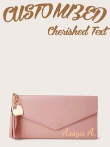 1pc Customizable Long Wallet With Cash Card & ID Slots Personalized Name And Heart Tassel Charm For Women Wallet Long - Multicolor - View 3