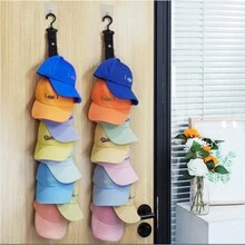 1pc Cap Storage Holder, No Drill Needed Clothes Hat Organizer With Hook Hangers For Wall, Door, Wardrobe, Hallway,Baseball Cap Storage Organizer With Clips, Eight Clips, Can Hold 16 Hats Hat Rack, Hat Storage Hook Rack - Black - View 1