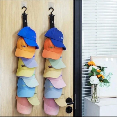 1 st kepsförvaringshållare, ingen borr behövs Klädhatorganisatör med krokhängare för vägg, dörr, garderob, hall, baseballkepsförvaringsorganisatör med clips, åtta clips, rymmer 16 hattar hatthylla, hattförvaringskrokställ