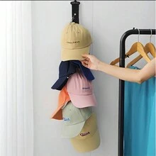 1pc Cap Storage Holder, No Drill Needed Clothes Hat Organizer With Hook Hangers For Wall, Door, Wardrobe, Hallway,Baseball Cap Storage Organizer With Clips, Eight Clips, Can Hold 16 Hats Hat Rack, Hat Storage Hook Rack - Black - View 3