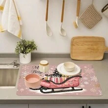 1 Stück Küchen Theke mit Motiv des Weihnachtsschlittens in Rosa Weihnachtsthema, mit saugfähiger Abwasch-Matte und Feinfaser-Abwasch-Matte - Verschiedenfarbig - Übersicht 17