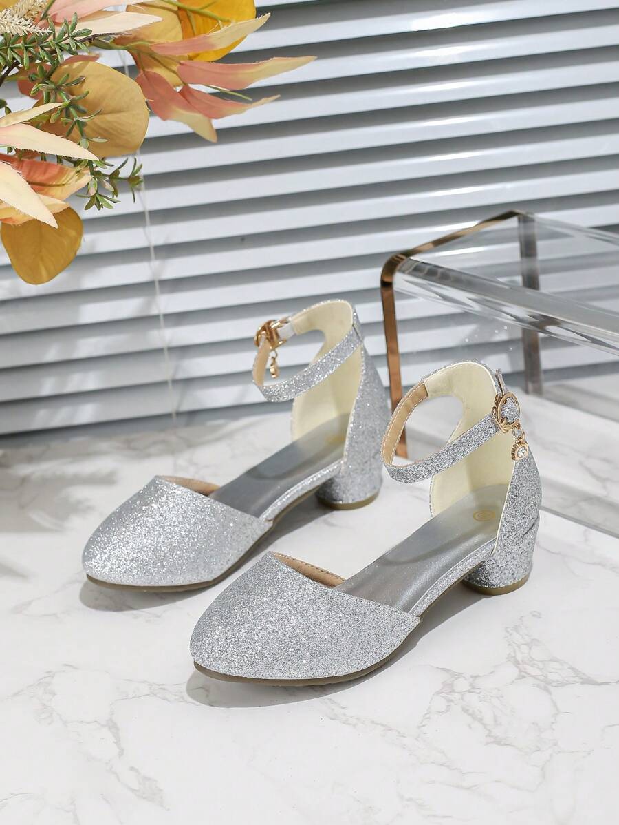 女孩时尚优雅高跟凉鞋，夏季派对/婚礼 - 銀色 - 查看 1