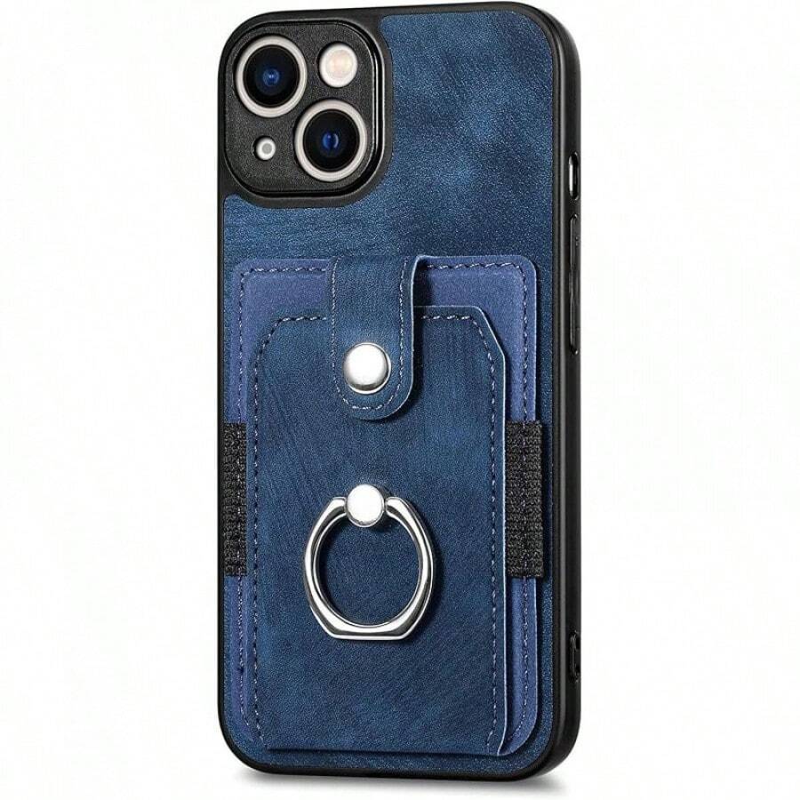 Bao da dạng ví cho dòng iPhone 15/14, có ngăn đựng thẻ tích hợp và chân đế dạng nhẫn, bao da chống sốc bảo vệ cho quà tặng Halloween, Giáng sinh, Sinh nhật, Năm mới, Quà tặng cho bạn bè - Màu xanh lam - Xem 1