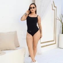KIT 2 Women's Bodysuit With Thin Straps Premium Ribbed Terrycloth Straps - ĐEN VÀ ĐỎ - Xem 3