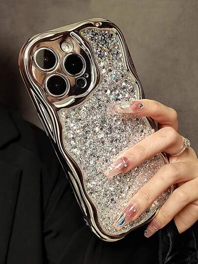 电镀闪亮亮片波浪设计软手机壳适用于 17 Pro Max/17 Pro/17 Air/17/16 Pro Max/16/16 Pro/16 Plus/15/15 Pro Max/15 Pro/15 Plus/11/12/13/14 Pro Max/XS/XR/11 Pro/11 Pro Max/12 Pro/12 Pro Max/13 Pro/13 Pro Max/7 Plus/14 Pro/14 Pro Max/14 Plus/7 Plus/8 Plus/8/SE2，极简主义和创意