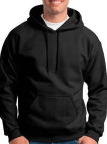 Men's And Women's Kangaroo Flannel Sweatshirt With Pocket And Hood - màu đen - Xem 3