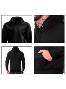 Men's And Women's Kangaroo Flannel Sweatshirt With Pocket And Hood - màu đen - Xem 5