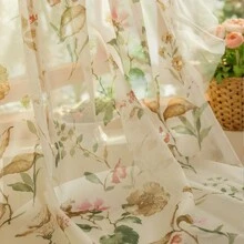 2pcs Vintage Camellia Flower & Ruffle Sheer Curtains, French Romantic Farmhouse Style Versatile Window Drapes For Living Room, Balcony, Bedroom And Sliding Door