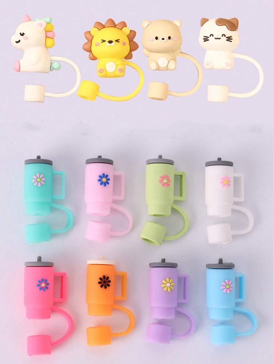 4 cái/5 cái/10 cái, Nắp đậy ống hút, Nắp đậy ống hút bằng silicon, Nút bịt ống hút bằng silicon hoạt hình dễ thương, Đầu ống hút, Nắp đậy ống hút chống bụi có thể tái sử dụng (Không bao gồm ống hút) - Nhiều màu - Xem 1