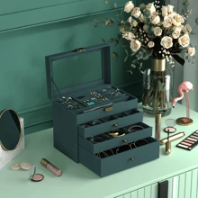 Joyero para mujeres, de 4 capas, organizador y vitrina de joyas vintage, gran capacidad de almacenamiento de collares para aretes, pulseras, anillos, regalo ideal para sus seres queridos - Negro - Ver 1