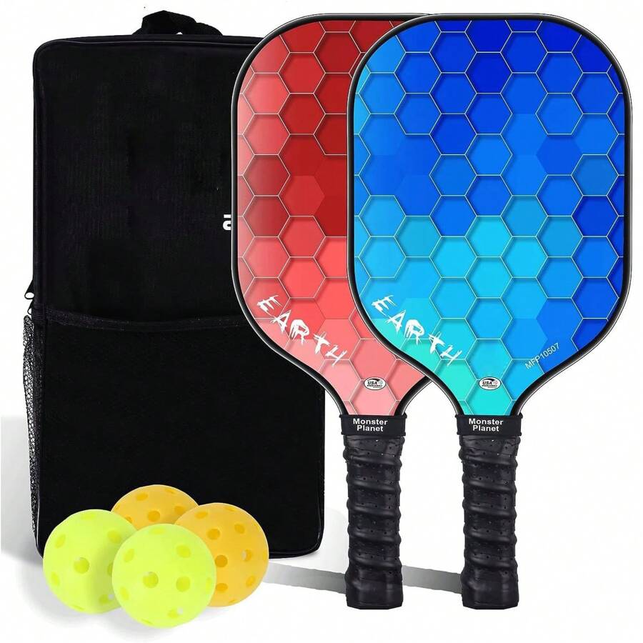Pickleball Paddles Set Of 2 Or 4, USAPA Approved Pickleball Paddles Set With 4 Pickleball Balls And Pickleball Carry Bag, Fiberglass Pickle Ball Rackets 2 Pack Gifts For Beginners&Pros - 紅色 - 查看 1