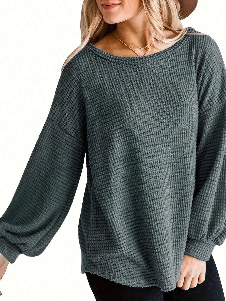 大码女式休闲长袖纯色宽松圆领上衣