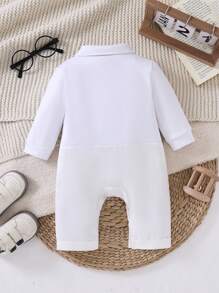 男婴白色长袖绅士领结洗礼连体衣，秋季，圣诞节 - 白色 - 查看 2