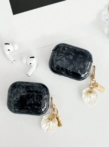 1pc Premium Shell Pattern + Faux Pearl Hanging Chain Earphone Case Compatible With Apple 2/3/4/Pro/Pro 2/Pro 3, Shockproof Protective Cover - Black - View 3