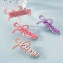Bow-Knot Custom Name Acrylic Hair Clip Personalized Hair Accessory, Wedding Hair Accessories
