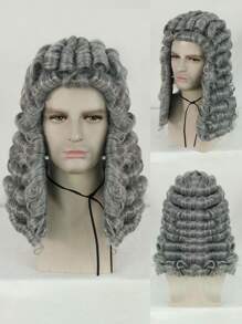 Peluca de juez retro para adultos, peluca de abogado histórico de hombres, barristers, Padre Fundador, peluca colonial del siglo XVIII, larga y rizada para hombres, fiesta de Halloween, cosplay, novedad, peluca blanca/gris para hombre, peluca empolvada sintética resistente al calor, ajuste perfecto, fácil de usar y ligera, ideal para profesionales legales y eventos temáticos, regalo de cumpleaños, Día de Acción de Gracias, decoraciones navideñas y 1 gorro de peluca - Multicolor - Ver 13