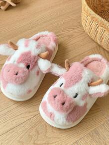 Women's New Leopard Fluffy Slippers Indoor Home Use Warm Slippers Plush Thick-Soled Slippers - Pink - View 1