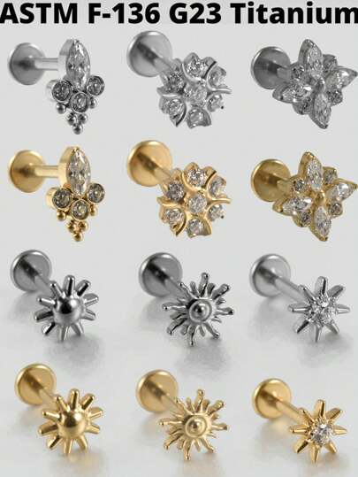 1 Stück Kubischer Zirkonia Sonne G23 Titan Knorpel Ohrringe Stecker 16G Innengewinde Stern Helix Cz Kubisch Zirkonia Blumen Ohr Tragus Piercing Schmuck Valentinstag