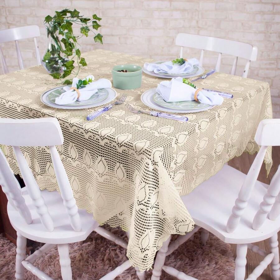 SQUARE TABLECLOTH 1.40 X 1.40 CM LACE 04 STRAW COLOR CHAIRS - 香檳色 - 查看 1