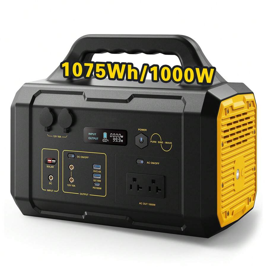 Portable Power Bank, 1075Wh/1000W, Suitable For Family Emergency Outdoor Hunting Camping RV Travel - 黑色 - 查看 1