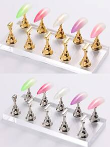 1pc Magnetic Nail Art Practice Display Stand Transparent Gold And Silver Aurora Nail Stand Acrylic Transparent Base Nail Art Display Stand Practice Tools Suitable For Beginners DIY False Nails Nail Art Salon Nail Supplies